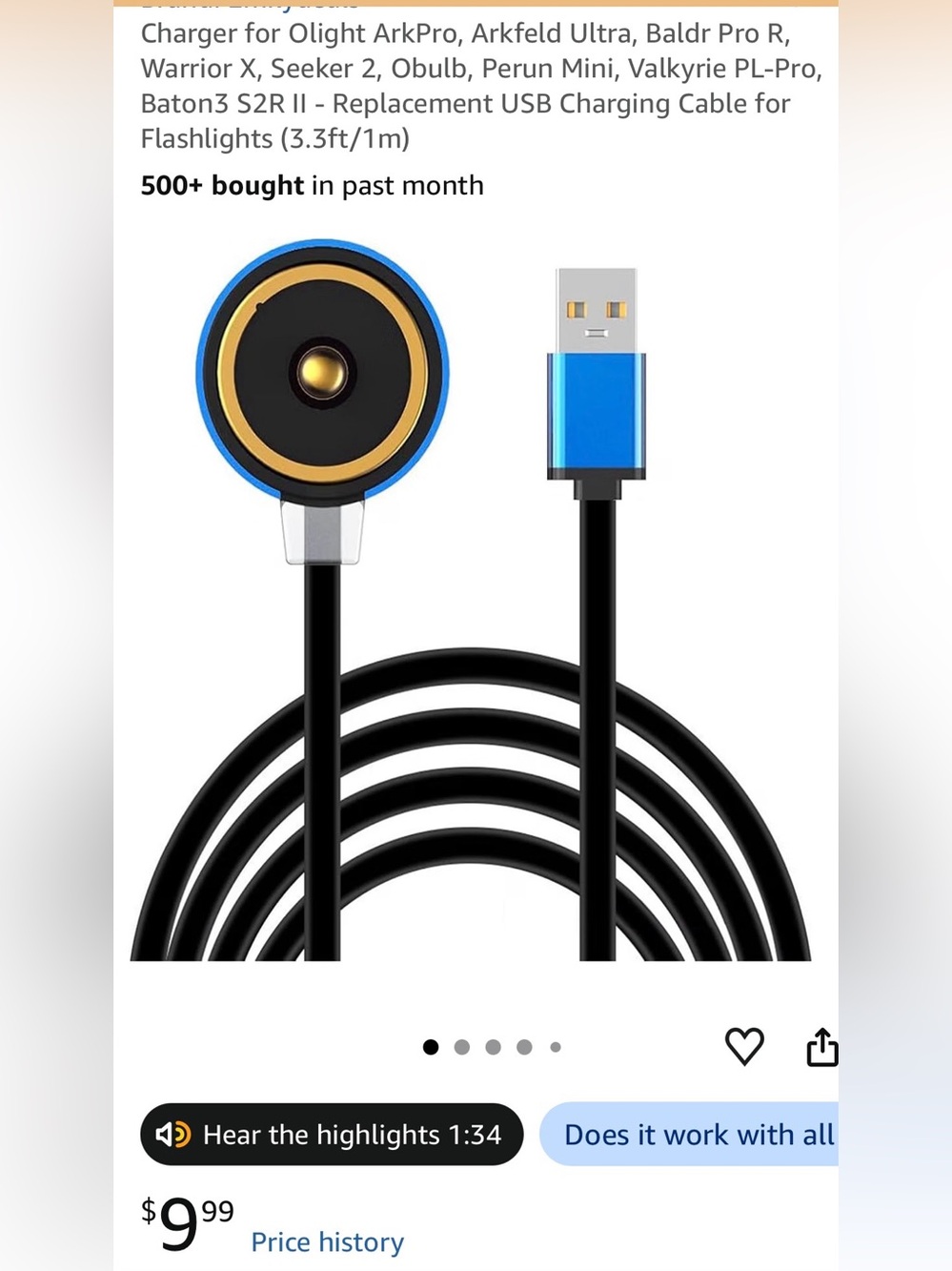 🔌 Magnetic USB Charging Cable for Olight Flashlights - Blue/Black